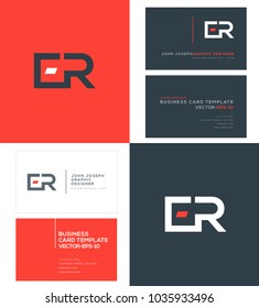 Letters E R, E & R joint logo icon with business card vector template.