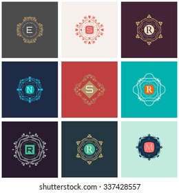 The letters E, S, R, N, M made in modern line style vector. Luxury elegant frame ornament and ethnic tribal elements. Example designs for Cafe, Hotel, Jewelry, Fashion, Restaurant 
