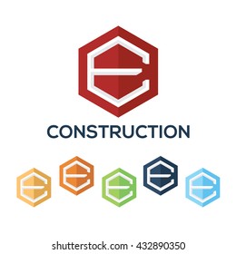 Letters E set,Hexagon vector logo design template