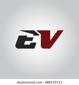 The letters E and V logo automotive black and red colored