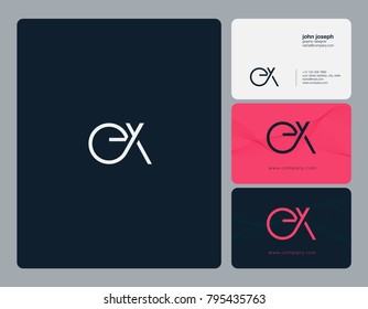 Letters E x, E&x joint logo icon with business card vector template.
