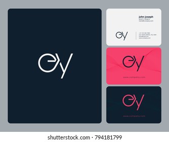 Letters E Y, E&Y joint logo icon with business card vector template.

