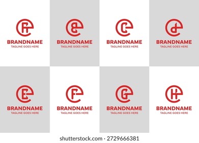 Letters EA EB EC ED EE EF EG EH Monogram Logo Set, for AE BE CE DE E FE GE HE initials