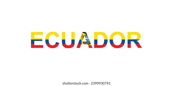 Cartas a Ecuador al estilo de la bandera del país. Palabra ecuatoriana con estilo de bandera nacional. Ilustración vectorial.