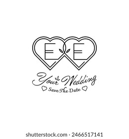 Letters EE Wedding Love Logo, for couples with E and E initials