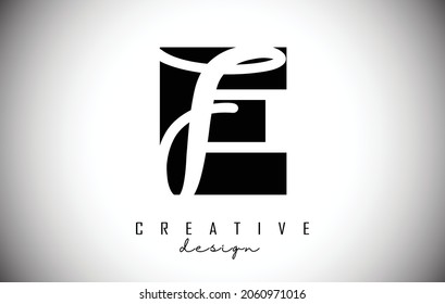 EF-Logo mit minimalistischem Design. Buchstaben E und F mit geometrischer und handgeschriebener Typografie. Kreative Vektorgrafik.