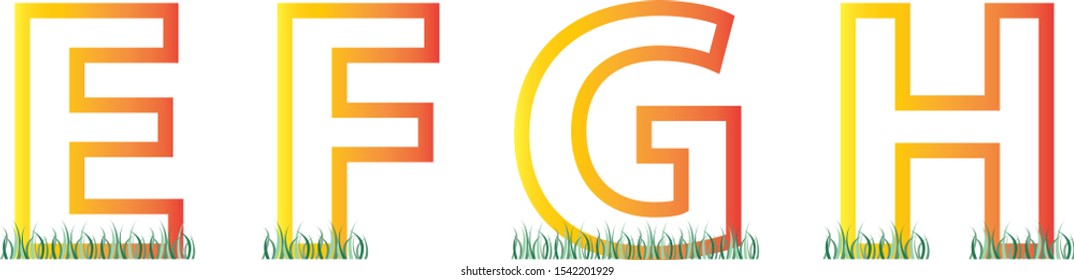 The letters E,F,G,H and the green grass below