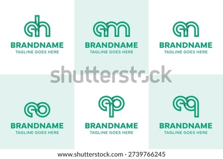 Letters eh em en eo ep eq Logo Line, for he me ne oe pe qe initials
