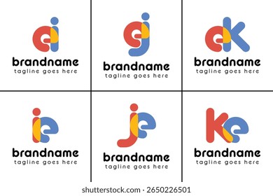 Letters ei ie ej je ek ke Logo ludique, représentent un plaisir, énergique, et la joie