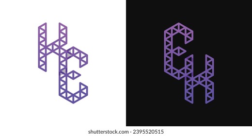 Juego de logotipos de polígonos EK y KE, adecuado para empresas relacionadas con polígonos con iniciales EK y KE