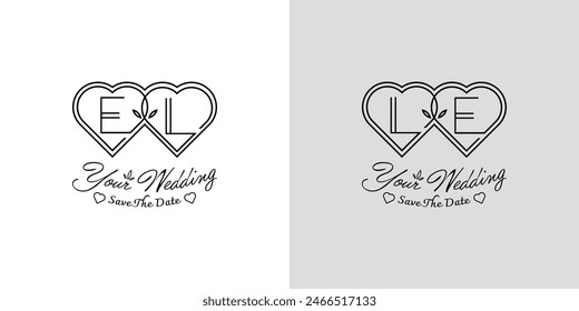 Letters EL and LE Wedding Love Logo, for couples with E and L initials