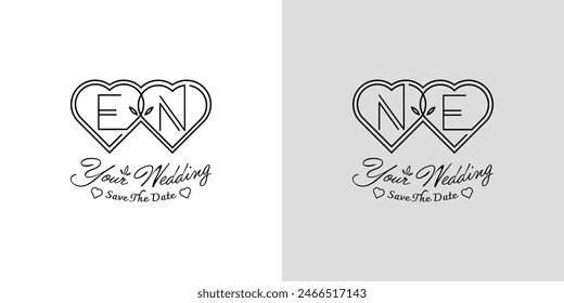 Letters EN and NE Wedding Love Logo, for couples with E and N initials