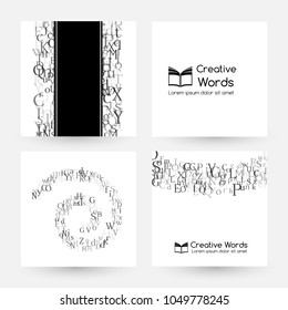 Letters. English alphabet design collection. Vector illustrations for students and children education classes and language lessons advertising. Cards, label and spiral decor