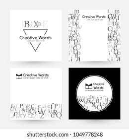 Letters. English alphabet design collection. Vector illustrations for students and children education classes and language lessons advertising. Cards, label and round emblem.