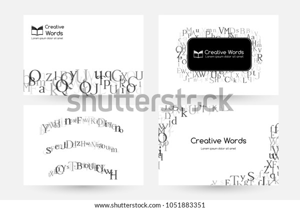 Letters. English alphabet design collection.\
Vector illustrations for students and children education classes\
and language lessons advertising. Horizontal backgrounds, dividers\
and square frame.