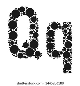 Letters of the English alphabet lined with black mosaics of circles