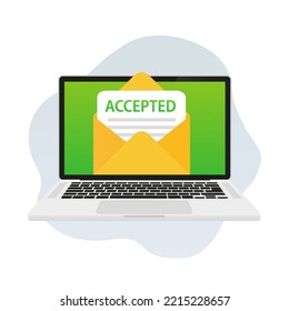 Letters In An Envelope Are Accepted. College Admission, Successful Admission Or University Email In An Envelope. Marketing. Recruitment Notification On A Laptop. Vector Illustration