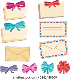 Letters envelopes and bows vector image, colourful decorative objects.