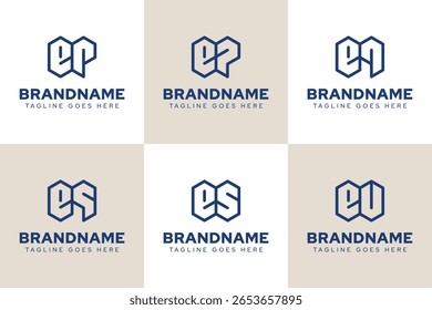 Letras EP EQ ES EU EV Geometric Logo Set, para as iniciais PE QE SE UE VE