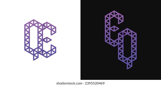 Logokombinationen EQ und QE für Polygon, geeignet für Unternehmen, die mit EQ- und QE-Initialen in Verbindung stehen