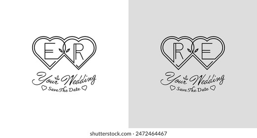 Letters ER and RE Wedding Love Logo, for couples with E and R initials