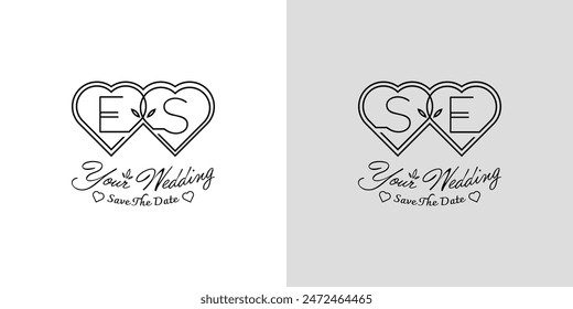 Buchstaben ES und SE Hochzeit Love Logo, für Paare mit E und S Initialen