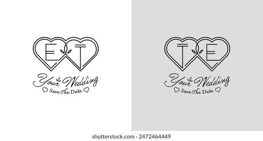 Letters ET and TE Wedding Love Logo, for couples with E and T initials