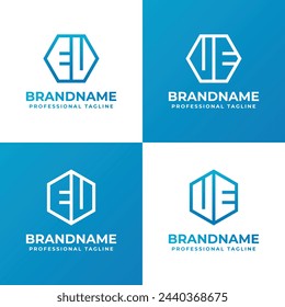 Letters EU or EV and UE or VE Hexagon Logo Set, suitable for business with EU, EV, UE, or VE initials