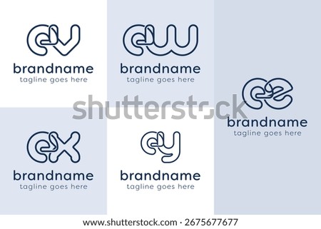 Letters EV EW EX EY EZ Monogram Line Logo, for VE WE XE YE ZE initials