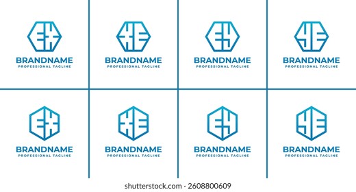 Letters EX XE EY YE Hexagon Logo Set, symbolizing structure, balance, and unity