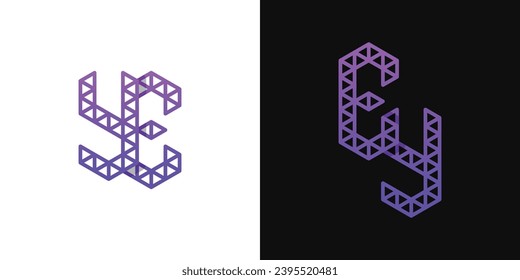 Juego de logotipos de polígonos de las letras EY y YE, adecuado para empresas relacionadas con polígonos con las iniciales EY y YE