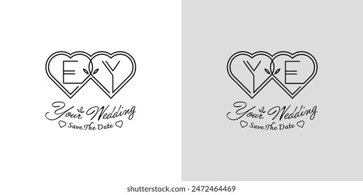 Letters EY and YE Wedding Love Logo, for couples with E and Y initials