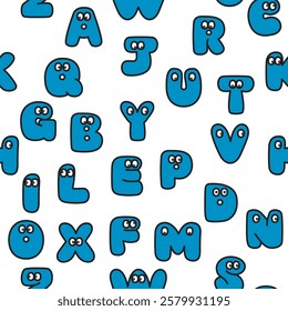 letters with eyes seamless pattern illustration, cute alphabet letters