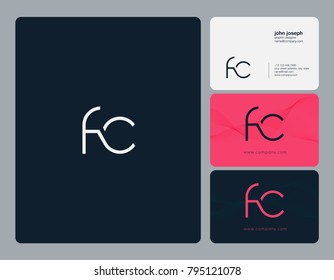 Letters F C, F&C joint logo icon with business card vector template.

