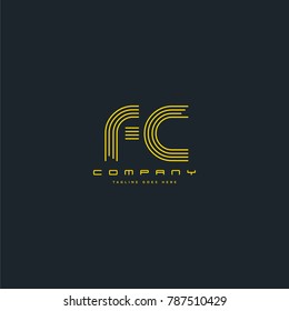 Letters F C joint line logo icon. Stroke letter vector element.
