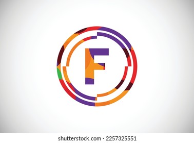 Letters F with circle frames low poly art style. English alphabet, vector illustration