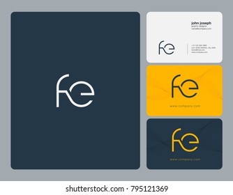 Letters F E, F&E joint logo icon with business card vector template.
