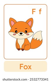 Letters F is for Fox. Animal Flashcard printable learn letters Alphabet abc english for kids education and game activity. Kindergarten and preschool worksheets printable for kids.