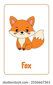 Letra F é para Fox. Animal Flashcard printable aprender letras Alfabeto abc Inglês para crianças educação e atividade de jogo. Planilhas de jardim de infância e pré-escola imprimíveis para crianças.