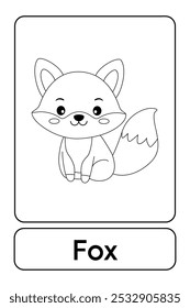 Letra F é para Fox. Páginas de coloração Fox. Animal Flashcard printable aprender letras Alfabeto abc Inglês para crianças educação e atividade de jogo. Planilhas de jardim de infância e pré-escola imprimíveis para crianças.