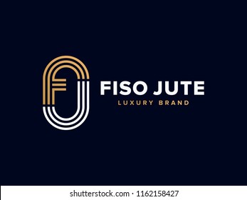 Letters F and J or FJ line logo design. Linear minimal stylish emblem. Luxury elegant vector element. Premium gold and silver color sign. Graphic alphabet symbol for corporate business identity