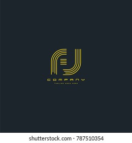 Letters F J joint line logo icon. Stroke letter vector element.
