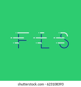 Letters F, L, S in motion, fast services concept logo elements, delivery and transport icons, mono line vector