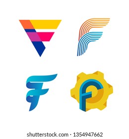 Letters F logo set. Different style and colors F letter vector signs collection.
