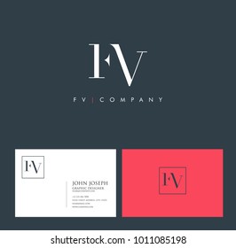 Letters F V, F & V joint logo icon with business card vector template.
