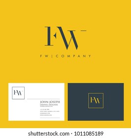 Letters F W, F & W joint logo icon with business card vector template.
