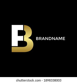Letters FB. Gold and white color logo design on black background