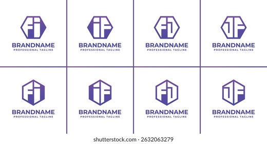 Letras FI IF FJ JF Hexagon Logo Set, adequado para negócios com iniciais FI IF FJ JF
