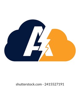 letters A with flash logo. Lightning Thunder Letter A logo design.