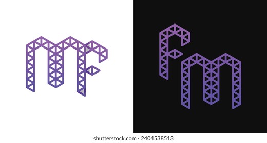 Juego de logotipos de polígonos FM y MF, adecuado para empresas relacionadas con polígonos con iniciales FM y MF